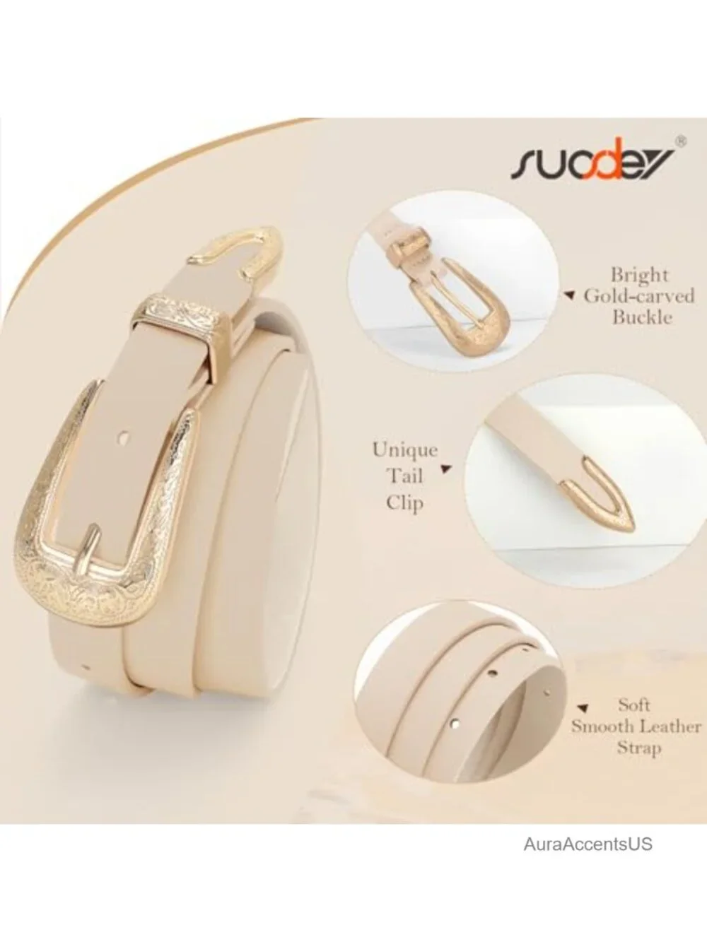 Western Skinny Leather Belt for Women Cowgirl Carved Buckle 0.8